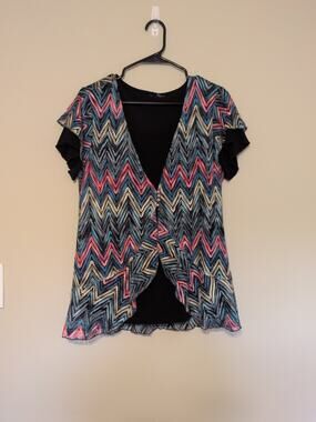 New Directions Womens Boho Ladies Blouse Top 2 Piece Look Multi Color